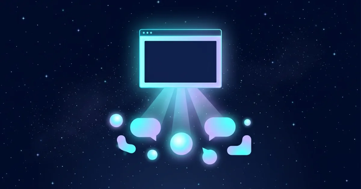 Un site web envoie un faisceau de lumière vers plusieurs assistants d’IA représentés par des formes abstraites